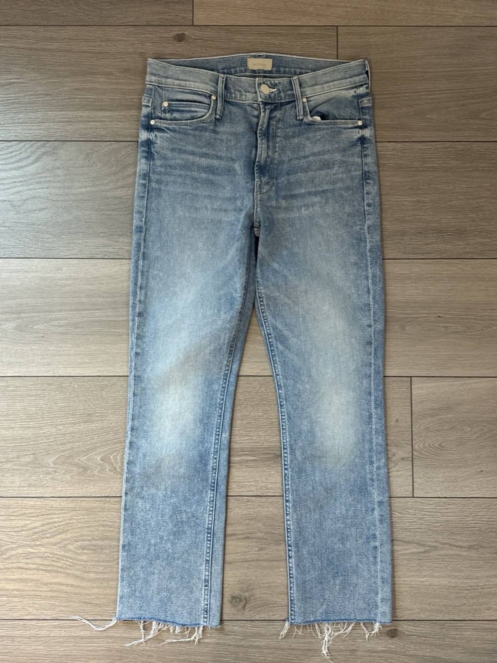 Mother Womens Size 28 Jeans Mid Rise Dazzler Ankle Fray Crop Light Blue Stretch